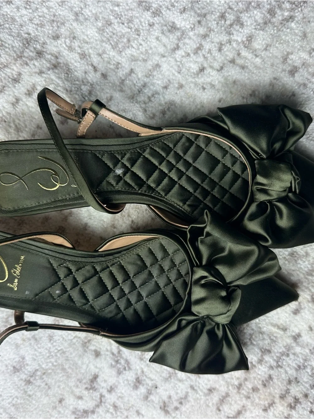 Sam Edelman Olive Satin Pointed Slingback Heels with Bow - Picture 11 of 11
